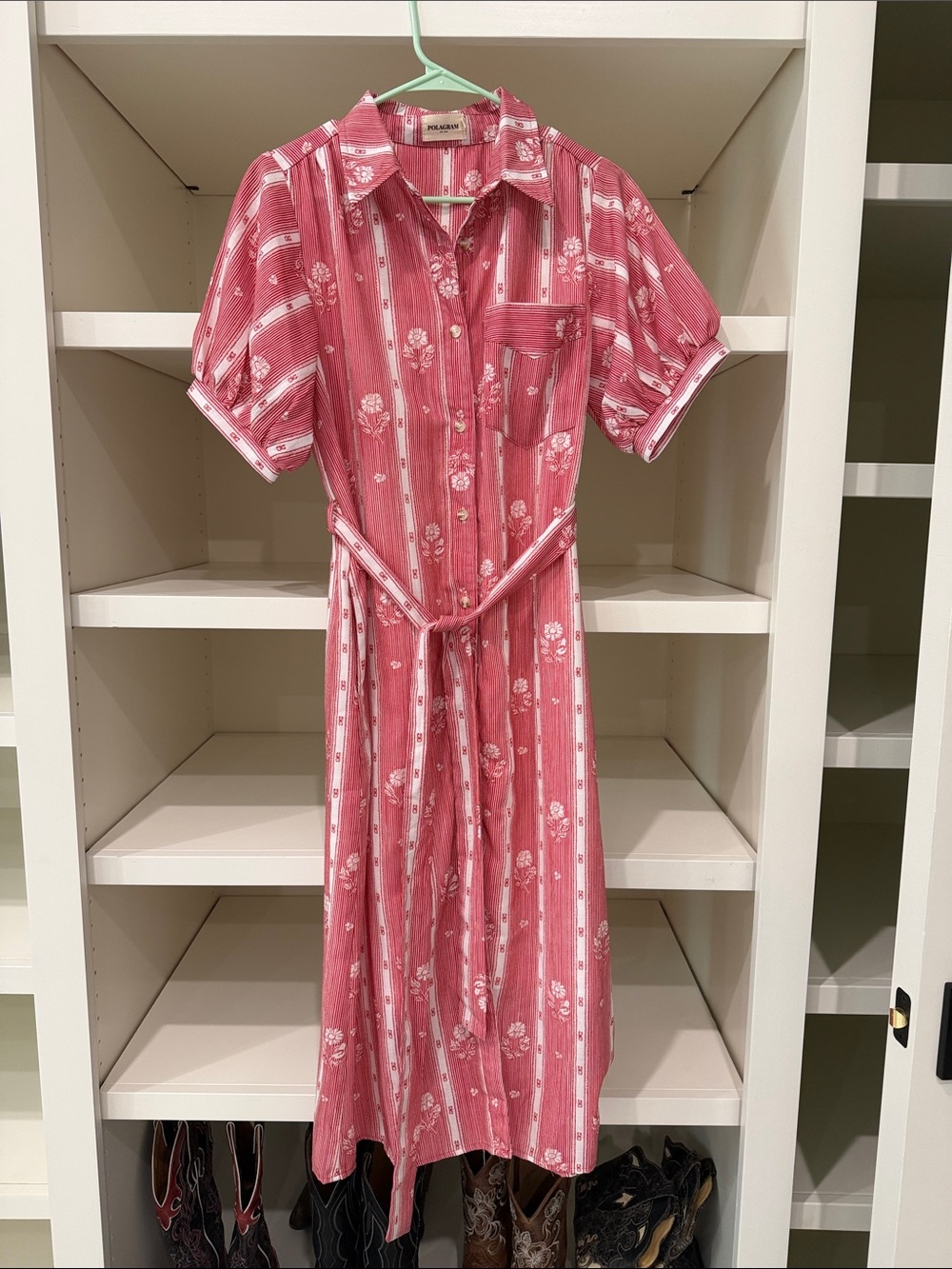 Polagram Rose-Striped Floral Button-Front Midi Dress